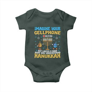 Funny Hanukkah Baby Onesie Imagine Cellphone Was At 10 Percent TS09 Dark Forest Green Print Your Wear