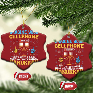 Funny Hanukkah Christmas Ornament Imagine Cellphone Was At 10 Percent TS09 Snow Flake Red Print Your Wear