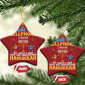 Funny Hanukkah Christmas Ornament Imagine Cellphone Was At 10 Percent TS09 Star Red Print Your Wear