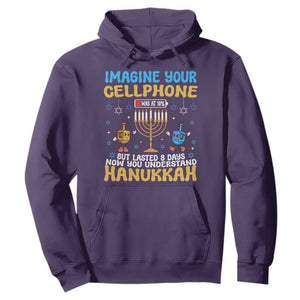 Funny Hanukkah Hoodie Imagine Cellphone Was At 10 Percent TS09 Purple Print Your Wear