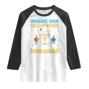 Funny Hanukkah Raglan Shirt Imagine Cellphone Was At 10 Percent TS09 White Black Print Your Wear