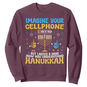 Funny Hanukkah Sweatshirt Imagine Cellphone Was At 10 Percent TS09 Maroon Print Your Wear