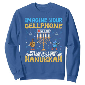 Funny Hanukkah Sweatshirt Imagine Cellphone Was At 10 Percent TS09 Royal Blue Print Your Wear