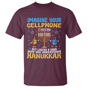 Funny Hanukkah T Shirt Imagine Cellphone Was At 10 Percent TS09 Maroon Print Your Wear