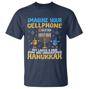 Funny Hanukkah T Shirt Imagine Cellphone Was At 10 Percent TS09 Navy Print Your Wear