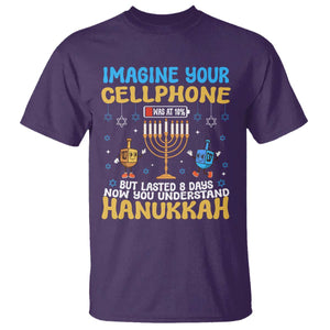 Funny Hanukkah T Shirt Imagine Cellphone Was At 10 Percent TS09 Purple Print Your Wear