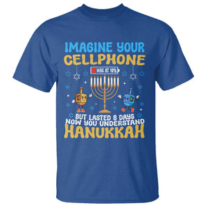 Funny Hanukkah T Shirt Imagine Cellphone Was At 10 Percent TS09 Royal Blue Print Your Wear