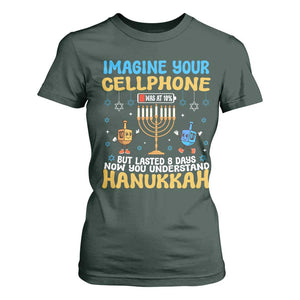 Funny Hanukkah T Shirt For Women Imagine Cellphone Was At 10 Percent TS09 Dark Forest Green Print Your Wear