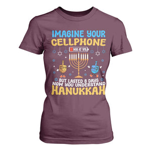 Funny Hanukkah T Shirt For Women Imagine Cellphone Was At 10 Percent TS09 Maroon Print Your Wear