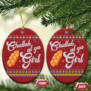 Funny Hanukkah Christmas Ornament Challah At Ya Girl TS09 Oval Red Print Your Wear