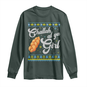 Funny Hanukkah Long Sleeve Shirt Challah At Ya Girl TS09 Dark Forest Green Print Your Wear