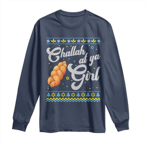 Funny Hanukkah Long Sleeve Shirt Challah At Ya Girl TS09 Navy Print Your Wear