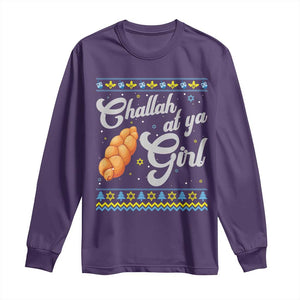 Funny Hanukkah Long Sleeve Shirt Challah At Ya Girl TS09 Purple Print Your Wear