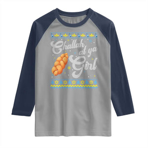 Funny Hanukkah Raglan Shirt Challah At Ya Girl TS09 Sport Gray Navy Print Your Wear