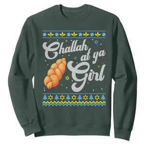 Funny Hanukkah Sweatshirt Challah At Ya Girl TS09 Dark Forest Green Print Your Wear