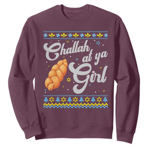 Funny Hanukkah Sweatshirt Challah At Ya Girl TS09 Maroon Print Your Wear