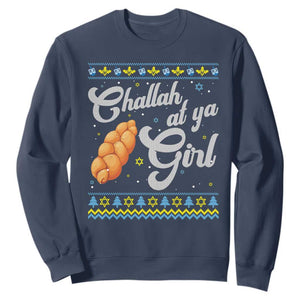 Funny Hanukkah Sweatshirt Challah At Ya Girl TS09 Navy Print Your Wear