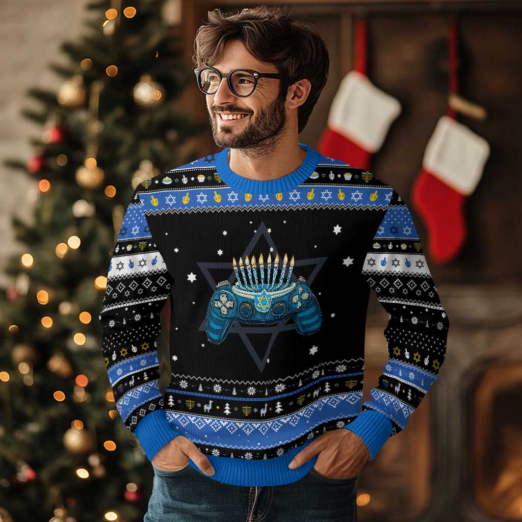 Funny Gamer Gaming Hanukkah Ugly Sweater TS09 Black Blue Print Your Wear