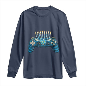 Funny Hanukkah Gamer Gaming Long Sleeve Shirt TS09 Navy Print Your Wear