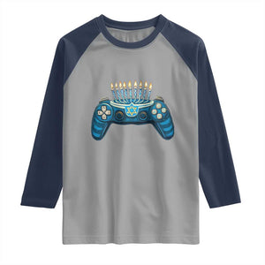 Funny Hanukkah Gamer Gaming Raglan Shirt TS09 Sport Gray Navy Print Your Wear