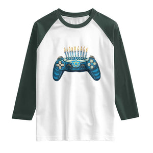 Funny Hanukkah Gamer Gaming Raglan Shirt TS09 White Dark Forest Green Print Your Wear