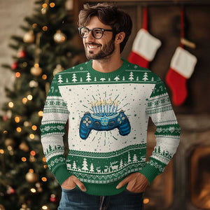 Funny Hanukkah Gamer Gaming Ugly Christmas Sweater TS09 Green Print Your Wear