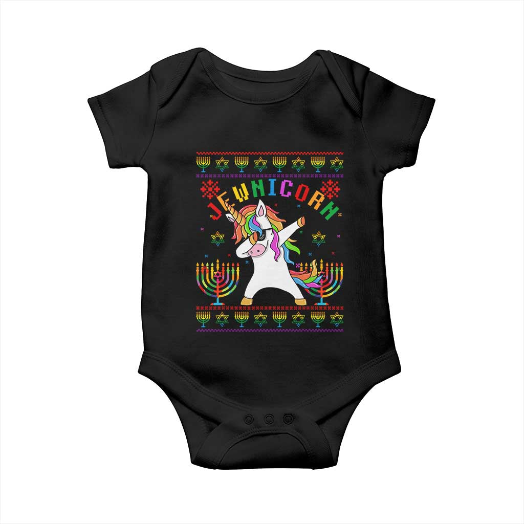 Funny Hanukkah Baby Onesie Jewnicorn Jewish Unicorn Rainbow TS09 Black Print Your Wear