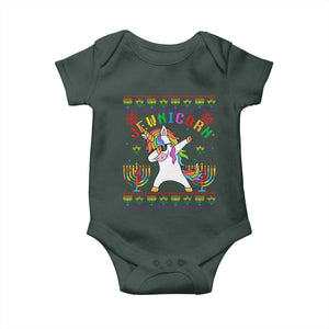 Funny Hanukkah Baby Onesie Jewnicorn Jewish Unicorn Rainbow TS09 Dark Forest Green Print Your Wear