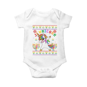 Funny Hanukkah Baby Onesie Jewnicorn Jewish Unicorn Rainbow TS09 White Print Your Wear