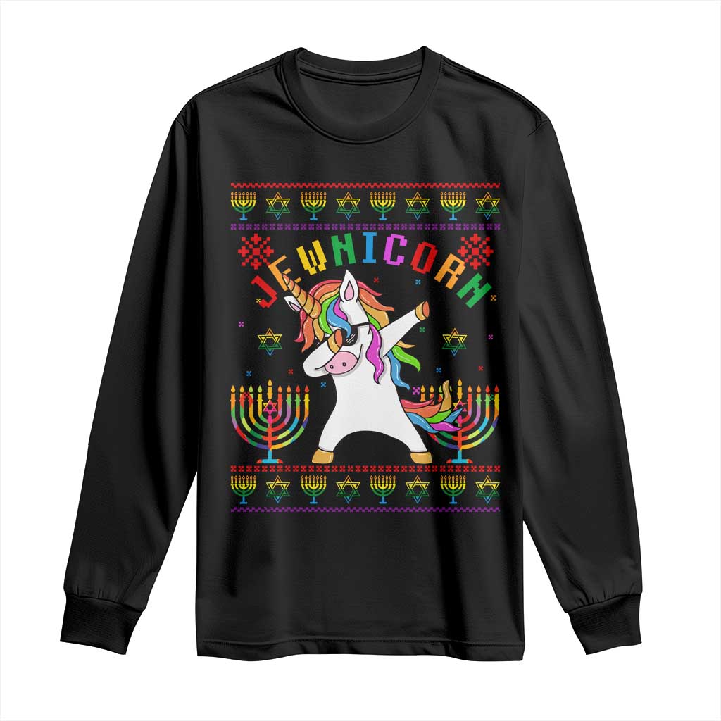 Funny Hanukkah Long Sleeve Shirt Jewnicorn Jewish Unicorn Rainbow TS09 Black Print Your Wear