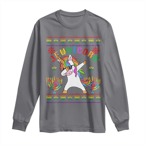 Funny Hanukkah Long Sleeve Shirt Jewnicorn Jewish Unicorn Rainbow TS09 Charcoal Print Your Wear