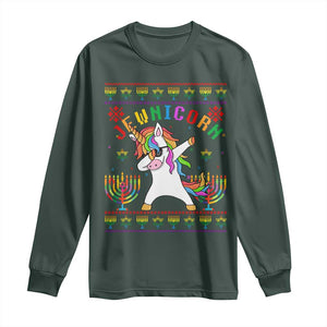 Funny Hanukkah Long Sleeve Shirt Jewnicorn Jewish Unicorn Rainbow TS09 Dark Forest Green Print Your Wear