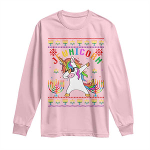 Funny Hanukkah Long Sleeve Shirt Jewnicorn Jewish Unicorn Rainbow TS09 Light Pink Print Your Wear