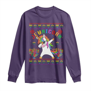 Funny Hanukkah Long Sleeve Shirt Jewnicorn Jewish Unicorn Rainbow TS09 Purple Print Your Wear