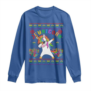 Funny Hanukkah Long Sleeve Shirt Jewnicorn Jewish Unicorn Rainbow TS09 Royal Blue Print Your Wear