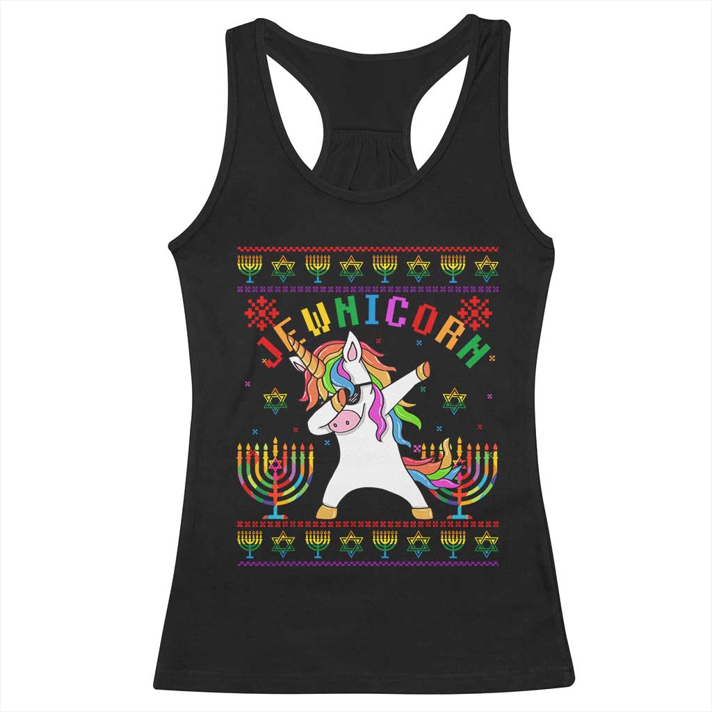 Funny Hanukkah Racerback Tank Top Jewnicorn Jewish Unicorn Rainbow TS09 Black Print Your Wear