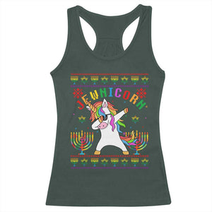 Funny Hanukkah Racerback Tank Top Jewnicorn Jewish Unicorn Rainbow TS09 Dark Forest Green Print Your Wear