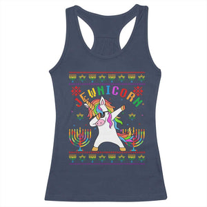 Funny Hanukkah Racerback Tank Top Jewnicorn Jewish Unicorn Rainbow TS09 Navy Print Your Wear