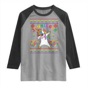 Funny Hanukkah Raglan Shirt Jewnicorn Jewish Unicorn Rainbow TS09 Sport Gray Black Print Your Wear