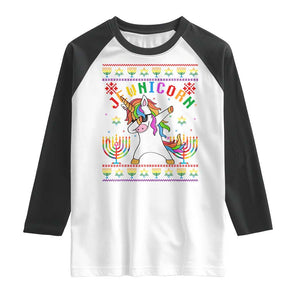 Funny Hanukkah Raglan Shirt Jewnicorn Jewish Unicorn Rainbow TS09 White Black Print Your Wear