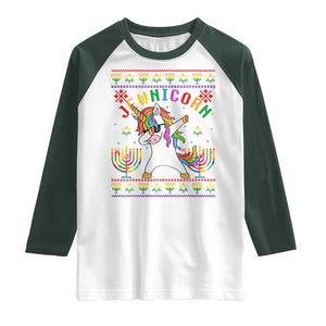 Funny Hanukkah Raglan Shirt Jewnicorn Jewish Unicorn Rainbow TS09 White Dark Forest Green Print Your Wear