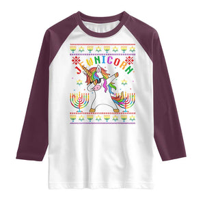 Funny Hanukkah Raglan Shirt Jewnicorn Jewish Unicorn Rainbow TS09 White Maroon Print Your Wear