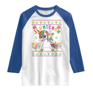 Funny Hanukkah Raglan Shirt Jewnicorn Jewish Unicorn Rainbow TS09 White Royal Print Your Wear