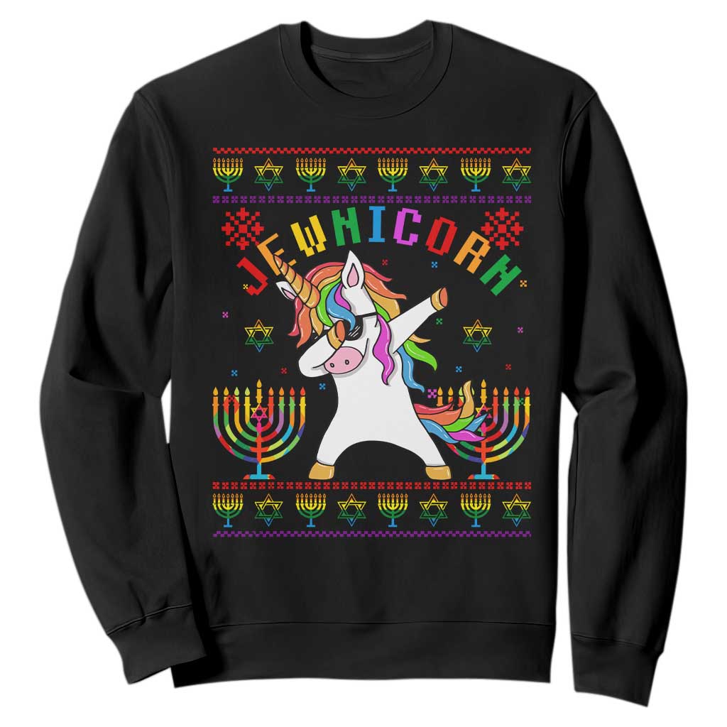 Funny Hanukkah Sweatshirt Jewnicorn Jewish Unicorn Rainbow TS09 Black Print Your Wear