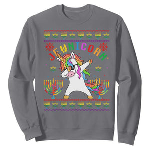 Funny Hanukkah Sweatshirt Jewnicorn Jewish Unicorn Rainbow TS09 Charcoal Print Your Wear