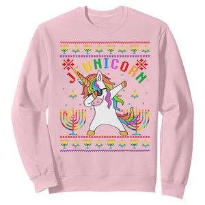 Funny Hanukkah Sweatshirt Jewnicorn Jewish Unicorn Rainbow TS09 Light Pink Print Your Wear