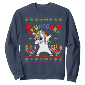 Funny Hanukkah Sweatshirt Jewnicorn Jewish Unicorn Rainbow TS09 Navy Print Your Wear