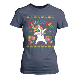 Funny Hanukkah T Shirt For Women Jewnicorn Jewish Unicorn Rainbow TS09 Navy Print Your Wear