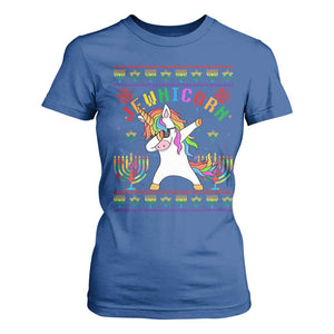 Funny Hanukkah T Shirt For Women Jewnicorn Jewish Unicorn Rainbow TS09 Royal Blue Print Your Wear