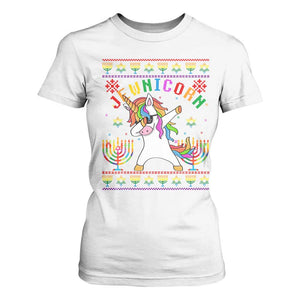 Funny Hanukkah T Shirt For Women Jewnicorn Jewish Unicorn Rainbow TS09 White Print Your Wear